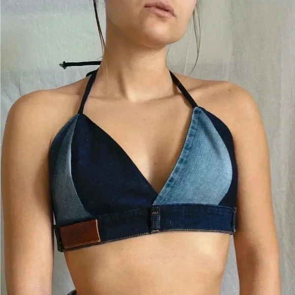 Hand Crafted Tops - Reworked Blue Denim Bralette